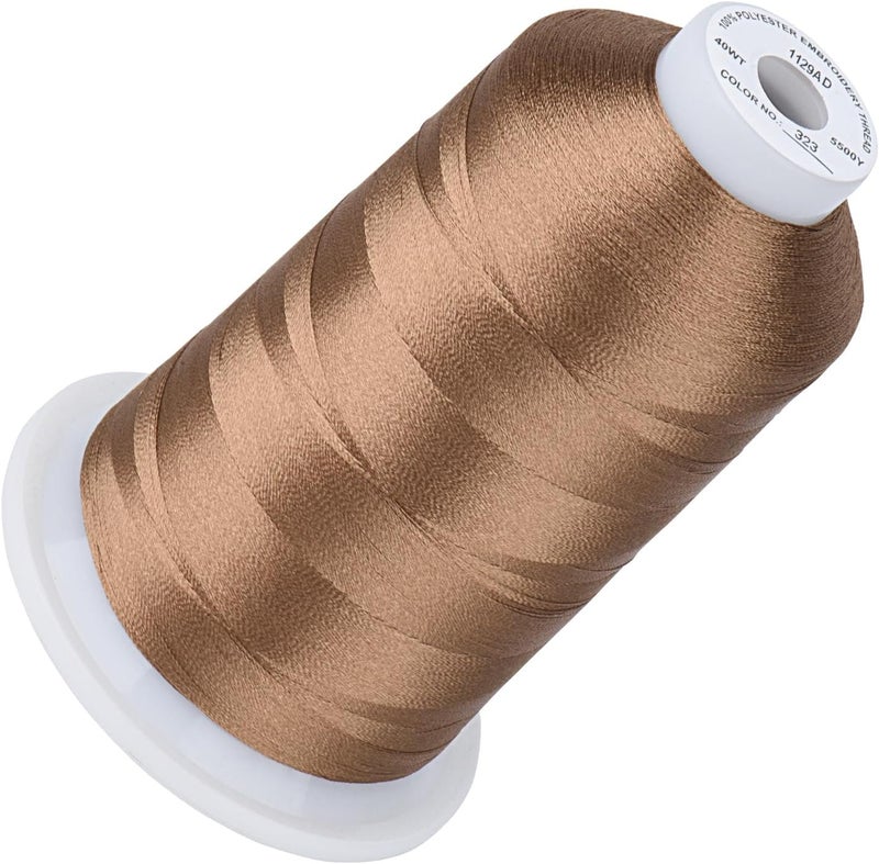 simthread 5500Yds Embroidery Thread, 5000M High-Yardage 40WT 100% Polyester Thread – 170+ Vivid Colors, High-Speed Rated – Compatible with Brother, Singer, Janome & More - Light Brown 323 - Image 1